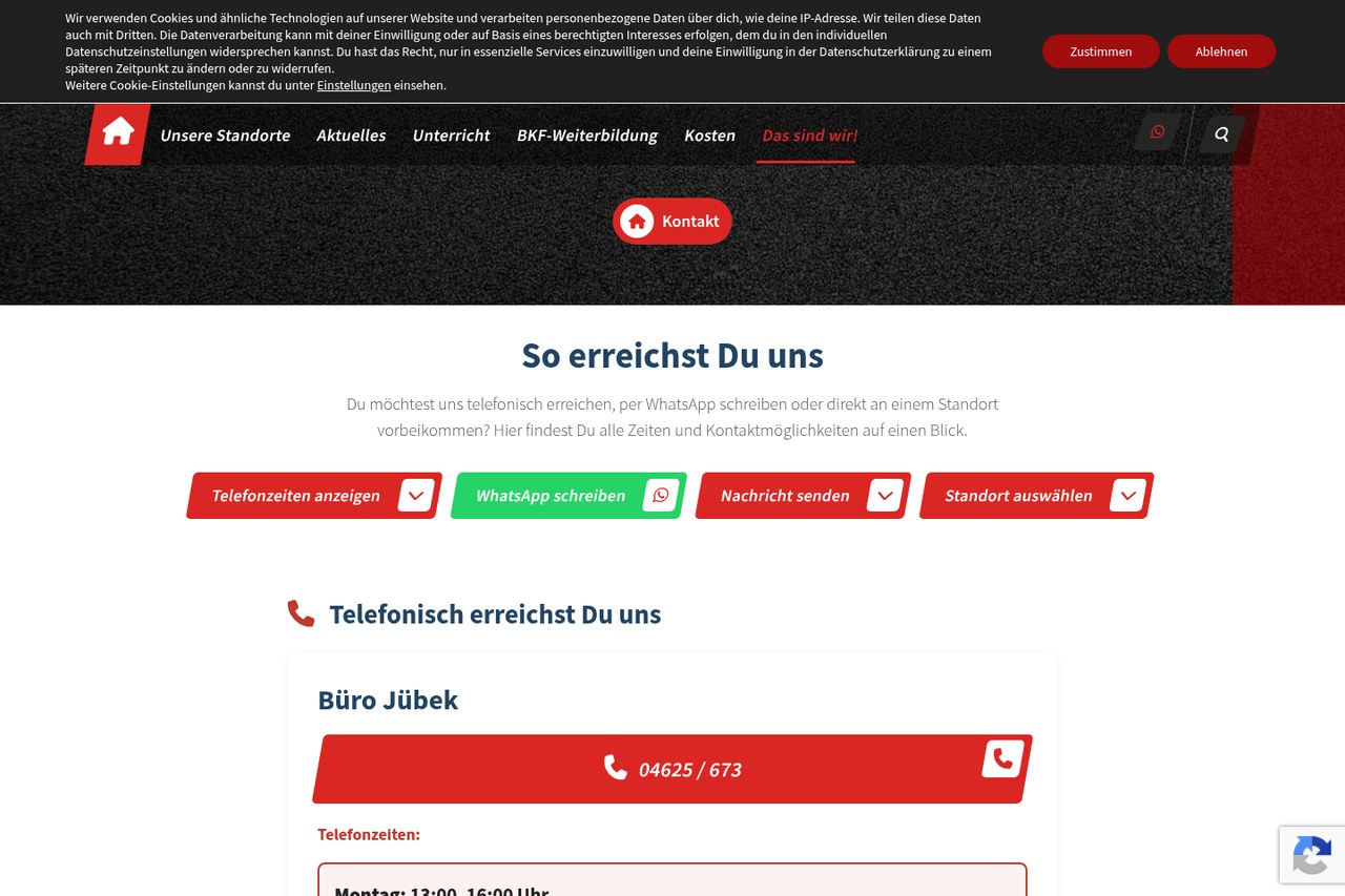 Kontaktseite der Website fahrschule-schnoor.de