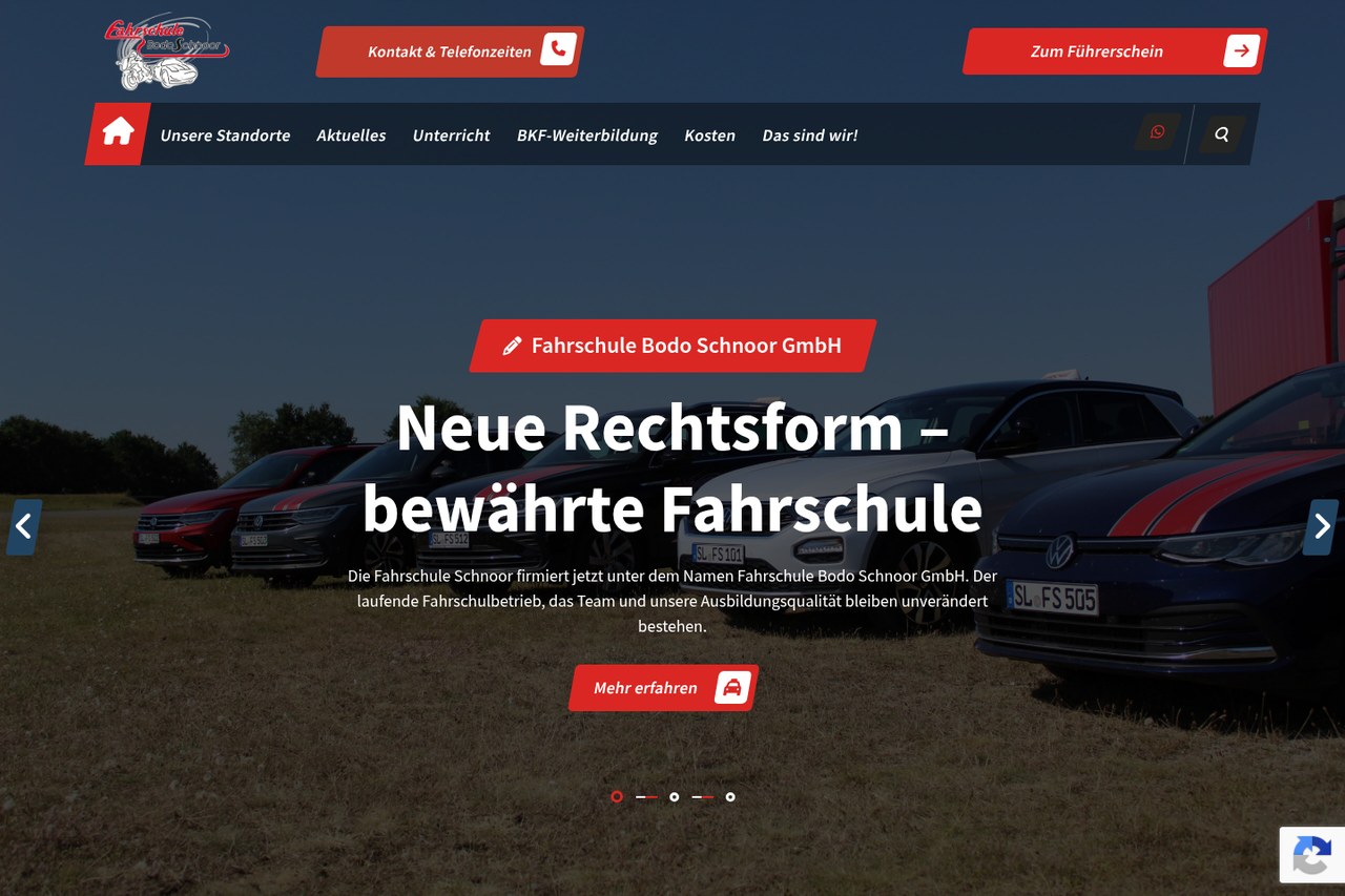 Startseite der Website fahrschule-schnoor.de