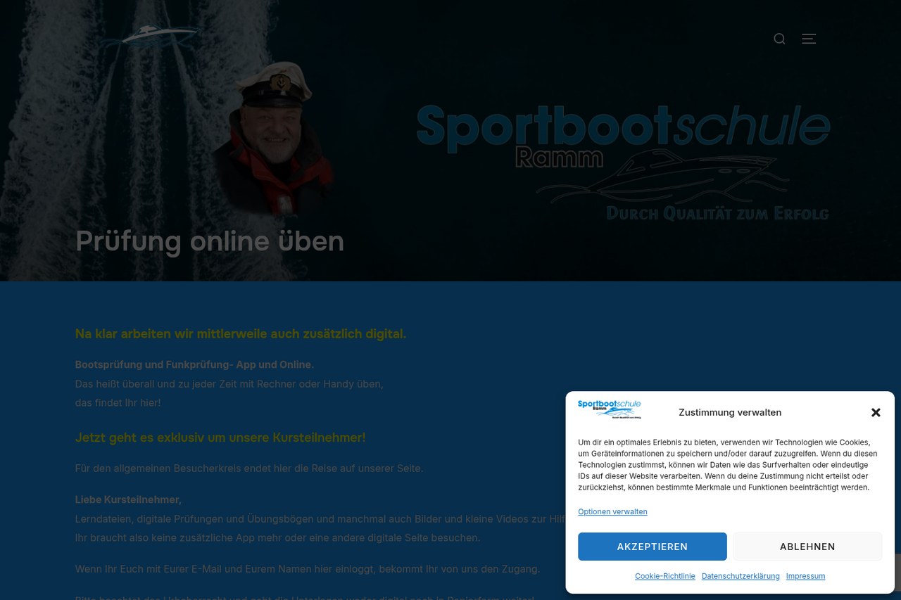 Online-Prüfungstraining der Website sportbootschule-ramm.de